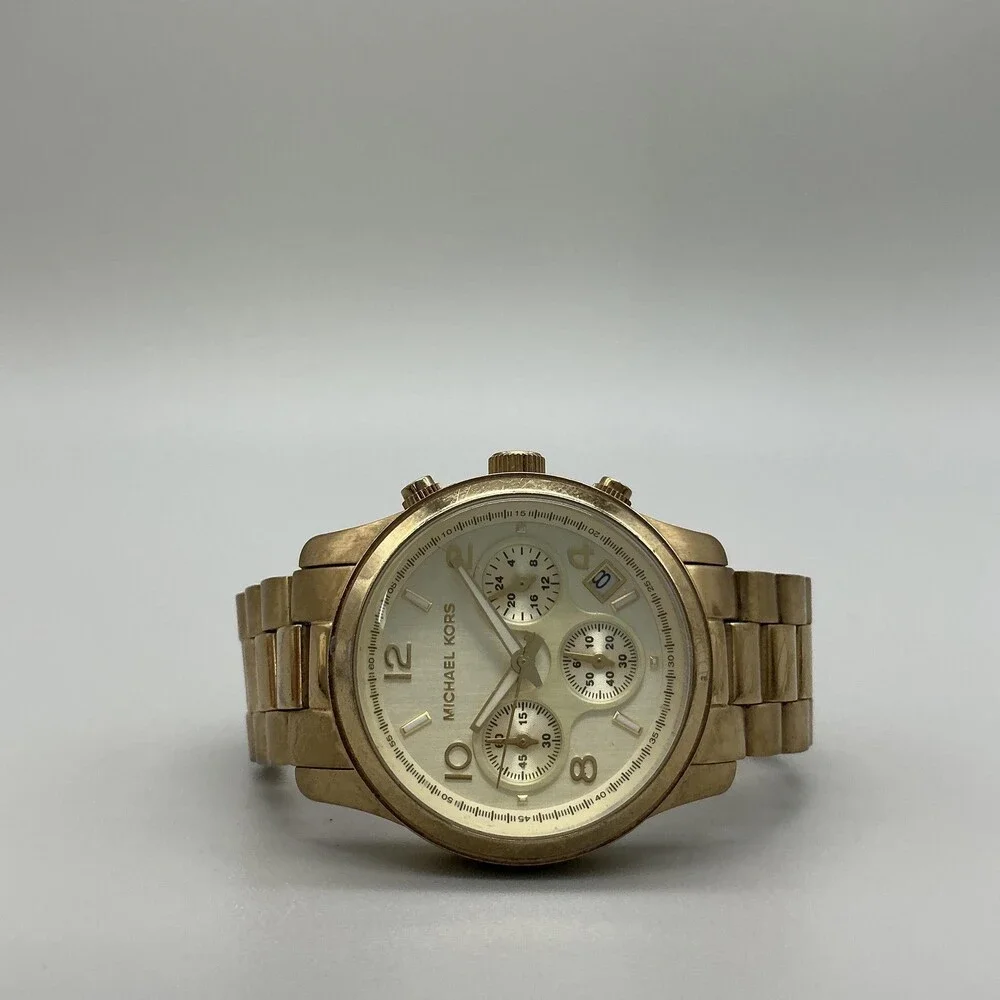 Michael Kors MK-5055 Womens Watch 37mm Gold Tone Chronograph New Battery 6.75